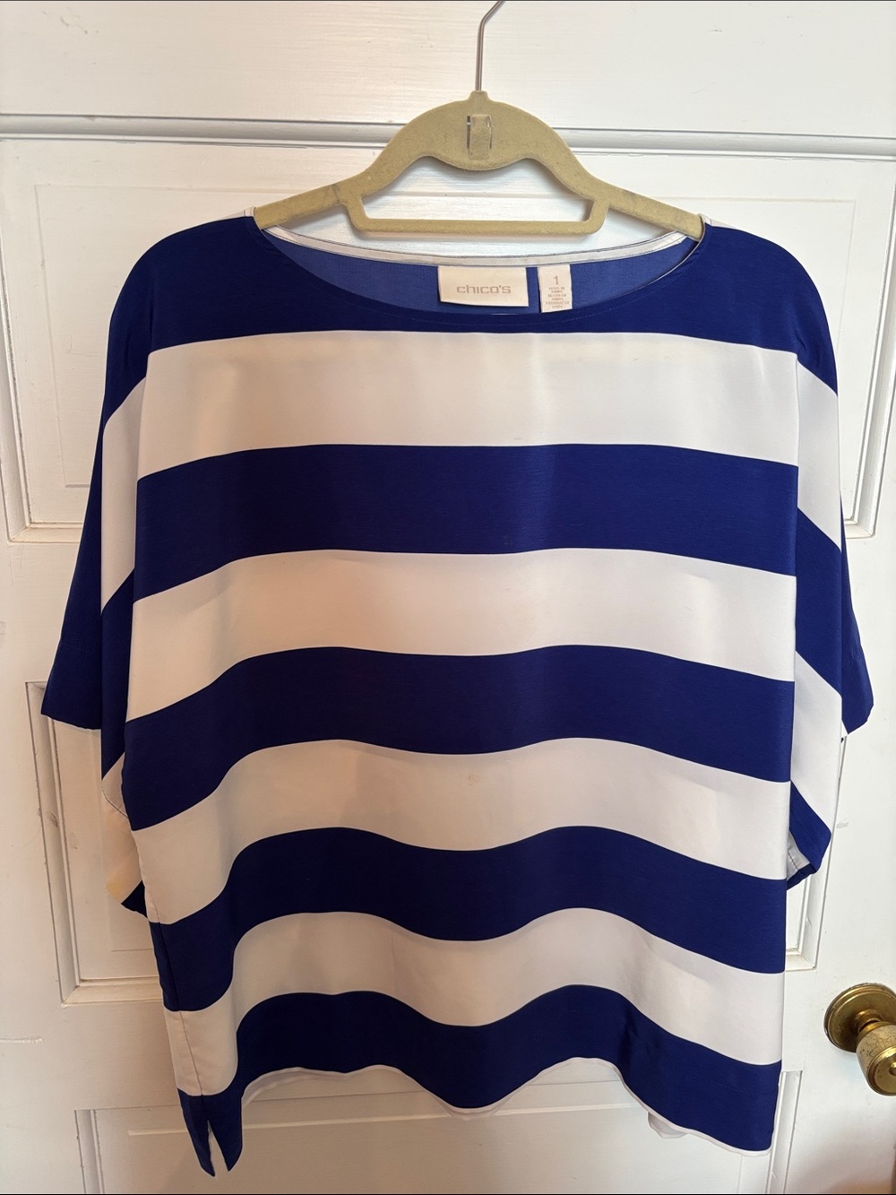 Chico's Blue and White Wide-Stripe Pullover Tunic size1